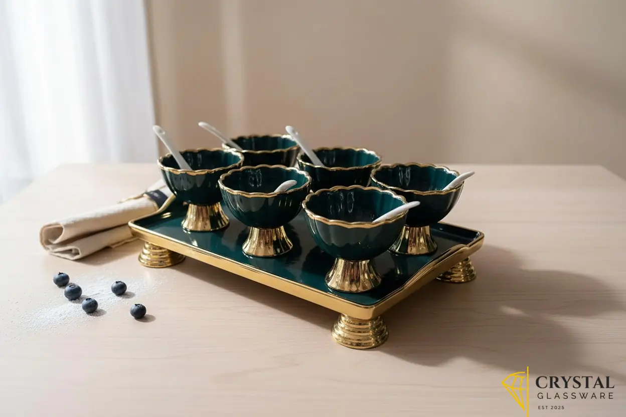 Imported Cenamic Icecream Set With Tray 